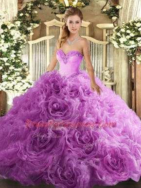Sweetheart Sleeveless Fabric With Rolling Flowers Vestidos de Quinceanera Beading Lace Up