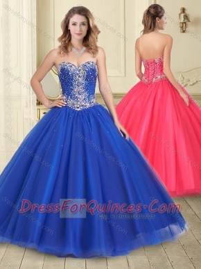 Perfect Puffy Skirt Royal Blue Tulle Quinceanera Dress with Beading