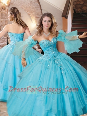 Exquisite Organza Applique with Beading Quinceanera Dress in Aqua Blue