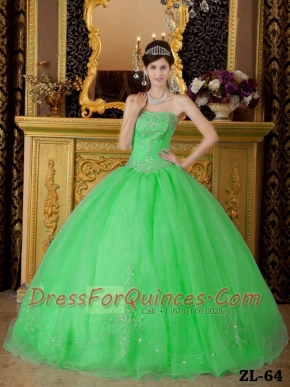 Discount Quinceanera Dress In Spring Green Ball Gown Strapless With Organza Beading