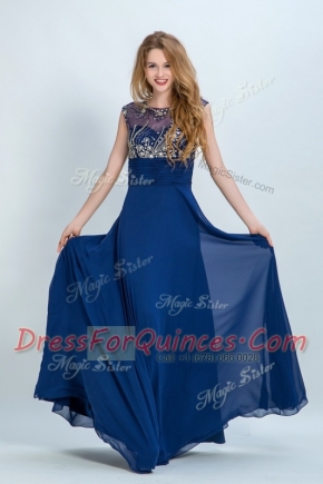 Navy Blue Scoop Neckline Beading Homecoming Dress Sleeveless Zipper