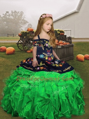 Floor Length Kids Pageant Dress Organza Sleeveless Embroidery and Ruffles