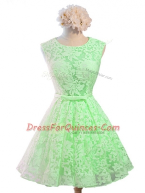 Green Scoop Neckline Belt Vestidos de Damas Sleeveless Lace Up