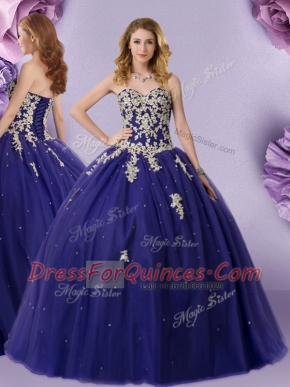 Unique Floor Length Navy Blue Vestidos de Quinceanera Sweetheart Sleeveless Lace Up