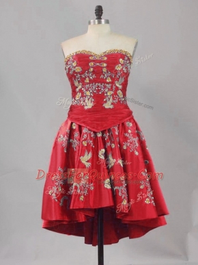 Elegant Red Sleeveless Mini Length Embroidery Lace Up