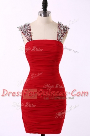 Straps Sleeveless Taffeta Evening Dress Beading Zipper