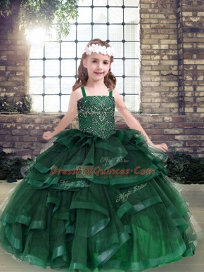 Eye-catching Floor Length Ball Gowns Sleeveless Green Little Girls Pageant Gowns Lace Up