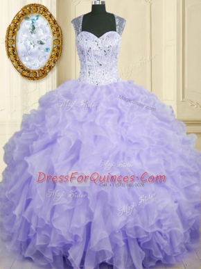 New Arrival Sleeveless Lace Up Floor Length Beading and Ruffles Quinceanera Dress