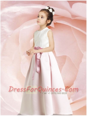 A-Line Scoop Simple Ribbons Flower Girl Dress in White for 2014
