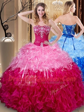 Classical Embroidery and Ruffles 15 Quinceanera Dress Multi-color Lace Up Sleeveless Floor Length