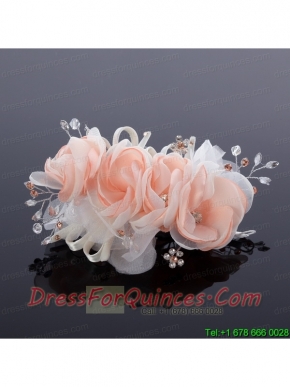 Cute Beading Tulle Peach Hair Flower for Outdoor