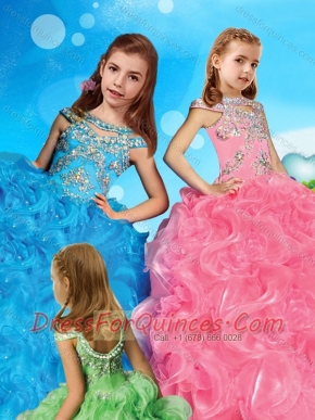 Comfortable Scoop Cap Sleeves Mini Quinceanera Dress with Beading and Ruffles