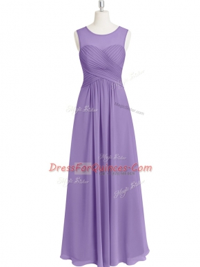 Clearance Floor Length Lavender Prom Party Dress Chiffon Sleeveless Ruching