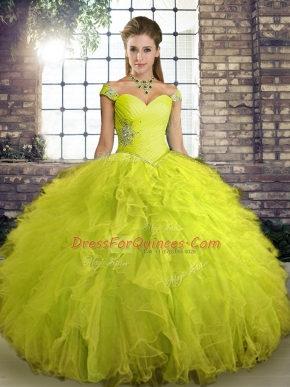Fitting Sleeveless Beading and Ruffles Lace Up Quince Ball Gowns