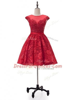 Mini Length A-line Sleeveless Red Prom Dress Lace Up