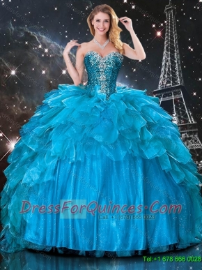 2016 New Style Detachable Ball Gown Beaded Quinceanera Dresses in Blue