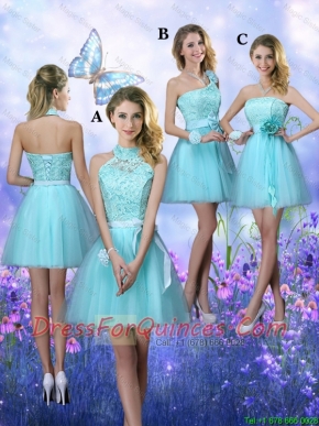 Beautiful A Line Aqua Blue Prom Dresses with Appliques
