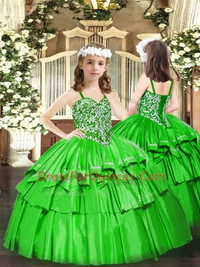 Organza Straps Sleeveless Lace Up Beading and Ruffled Layers Pageant Dress Toddler in Green