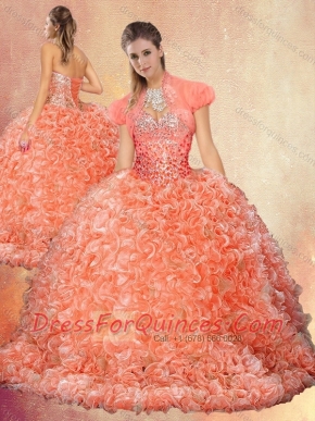Perfect Brush Train Sweet 16 Dresses with Beading and Ruffles