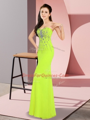 Attractive Floor Length Column/Sheath Sleeveless Yellow Green Dress for Prom Zipper