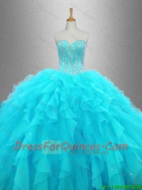 Beautiful Beaded Sweetheart Quinceanera Gowns in Aqua Blue