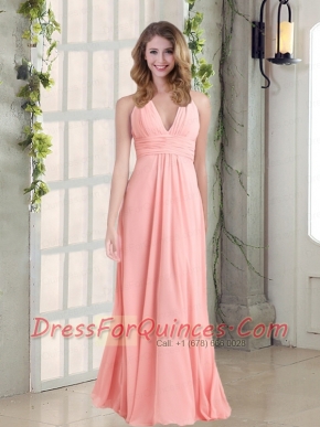 2015 Simple Halter Empire Ruching and  Dama Dress in Watermelon Red