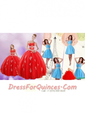 Sweetheart Ball Gown Red Quinceanera Gown and V Neck Beading Short Prom Dresses and  Red Halter Top Little Girl Dress