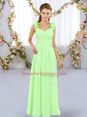 Romantic Chiffon Lace Up Quinceanera Court of Honor Dress Sleeveless Floor Length Hand Made Flower