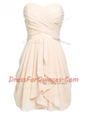 Champagne Lace Up Prom Dresses Ruching Sleeveless Knee Length