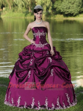 Custom Made Fuchsia Ball Gown Dress For Party Wear With Satin Embroidery Decorate