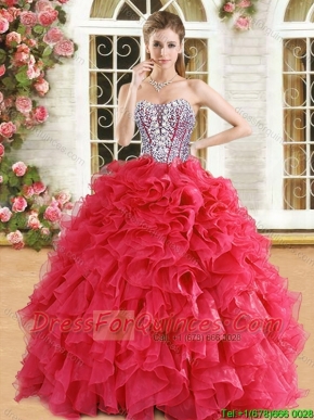 Romantic Beaded and Ruffled Organza Quinceanera Dress in Red