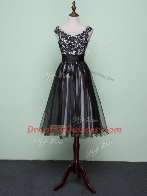 Black Sleeveless Tulle Zipper Prom Evening Gown for Prom and Party