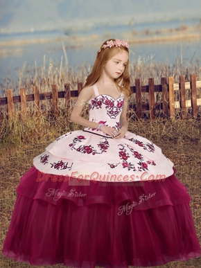 Amazing Straps Sleeveless Tulle Child Pageant Dress Embroidery Side Zipper
