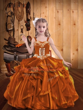 Sleeveless Lace Up Floor Length Embroidery and Ruffles Pageant Gowns For Girls