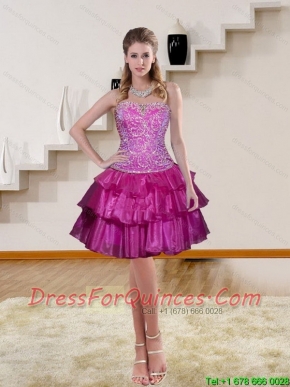 Luxurious Multi color Ruffled Embroidery Dama Dresses in Fuchsi