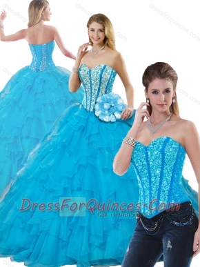 2016 New Styles Beading Detachable Quinceanera Dresses in Aqua Blue