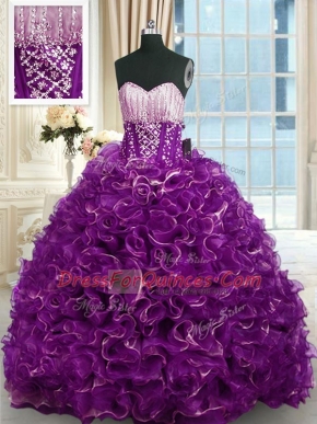 With Train Purple 15th Birthday Dress Sweetheart Sleeveless Brush Train Lace Up