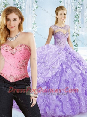 Big Puffy Bubble and Beaded Lavender Detachable Sweet 16 Quinceanera Dress in Organza