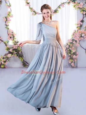 Sleeveless Floor Length Belt Lace Up Quinceanera Dama Dress with Grey