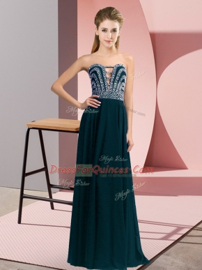 Teal Empire Chiffon Sweetheart Sleeveless Beading Floor Length Lace Up