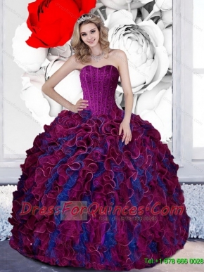 New Styles Beading and Ruffles Sweetheart 2015 Quinceanera Dresses in Multi Color