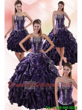 Luxurious Sweetheart Ball Gown Purple 15th Birthday Quince Dresses with Embroidery