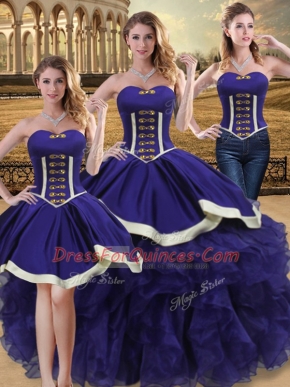 Purple Lace Up Vestidos de Quinceanera Beading and Ruffles Sleeveless Floor Length
