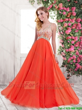 Luxurious Empire One Shoulder Prom Dresses in Orange Red