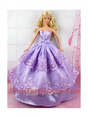 Beautiful Lilac Gown With Embroidery Made to Fit the Barbie Doll
