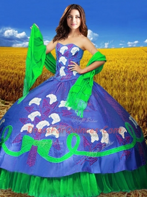 Best Multi-color Ball Gowns Embroidery Sweet 16 Dresses Lace Up Taffeta Sleeveless Floor Length