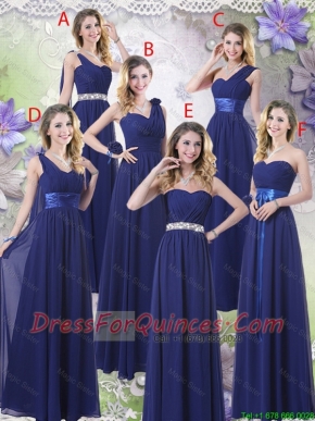 New Style Empire Floor Length Dama Dresses in Navy Blue