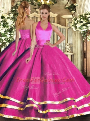 Floor Length Ball Gowns Sleeveless Fuchsia 15 Quinceanera Dress Lace Up