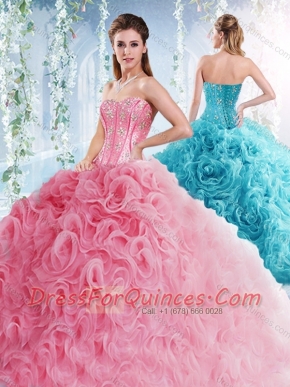 Visible Boning Beaded Bodice Detachable  Quinceanera Dresses in Rolling Flowers