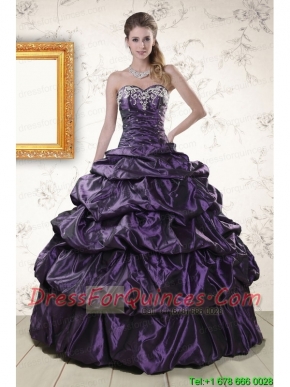 Fast Delivery Sweetheart Purple Sweet 15 Dresses with Appliques for 2015